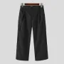 INCERUN Men Wide-leg Solid Color Casual Pants with Pockets Cropped Design Zipper Botton Trousers Plus Size