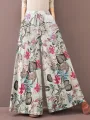 ZANZEA Women's Culottes Loose Wide Leg Pants Floral Graphic Elastic Waist Palazzo Pants Business Casual Cropped Trousers with Pockets