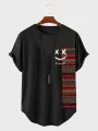 ChArmkpR Herrar Smile Ethnic Geometric Prenta Bútasaumur Boginn Hem Stutt erma Stuttermabolir