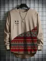 Mens Smile Vintage Geometric Print Patchwork Curved Hem T-Shirts