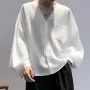 INCERUN Men Shirts Casual Blue Shirts Daily Long Sleeve White Shirts Solid Color V-neck Orange Shirts Summer Comfy Top with Breast Pocket