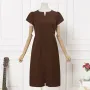 ZANZEA Women's Dresses Vintage Front Split Solid O-Neck Short Sleeve Dress