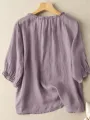 ZANZEA Lettuce Edge Crew Neck Solid Button 3/4 Sleeve Blouse