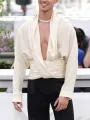 INCERUN Mens Shirt V-neck Waist Long Sleeve Shirt Summer Fashion Solid Color Comfortable Breathable Men Top
