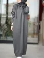 ZANZEA Women Brief Style Solid Color Drawstring Hooded Casual Dress With Pocket