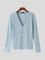 INCERUN Mens Shirt Solid Color Knitted V-neck Long Sleeve Top Shirts Casual Daily Men Streetwear Clothing