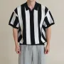 INCERUN Mens Striped Patchwork Baju Lengan Pendek Kasual Lapel Top untuk Lelaki