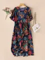 ZANZEA Womens Summer Short Sleeve Printed Swing Long Maxi Dress Holiday Beach Sundress