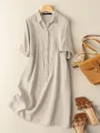 ZANZEA Solid Button Front Short Sleeve Lapel Shirt Dress