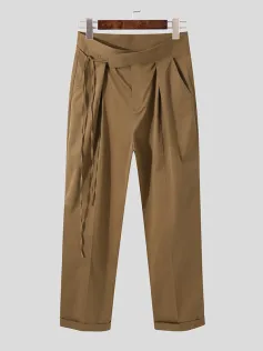 Men Japen Solid Color High Waist Loose Straight Drape Pants