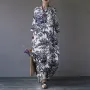 ZANZEA Tree Print Side Pockets O-neck 3/4 Sleeve Cotton Long Dress