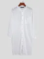 Men Thin Button Up Solid Color Long Sleeve Button Up Jumpsuit
