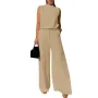 ZANZEA Women Vintage Casual Stand Neck Sleeveless Pleated Wide Leg Tops Trousers
