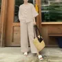 ZANZEA Women Vintage Crew Neck Long Sleeve Tops Elastic Waist Wide-Legged Pants Sets