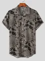 INCERUN Mens Cotton Linen Shirt Ethnic Floral Print Short Sleeve Beach Shirt