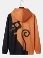ChArmkpR Mens Contrast Cartoon Animal Print Patchwork Kangaroo Pocket Drawstring Hoodies