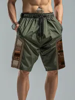 ChArmkpR Mens Shorts Ethnic Pattern Patchwork Loose Drawstring Waist Shorts