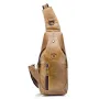 BULLCAPTAIN Men Genuine Leather Wear Resisting Textured Business Casual Brown Black Chest Bag Shoulder Crossbody Bag