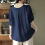 ZANZEA Women Plus Size Blouse Cotton Linen Solid Button Pocket Casual Short Sleeve Shirt