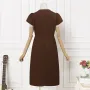 ZANZEA Women's Dresses Vintage Front Split Solid O-Neck Short Sleeve Dress