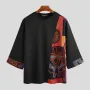 INCERUN Mens T Shirts Loose Fit Casual T-shirts for Men Print Patchwork Fashion Male Tee Tops Summer Short Sleeve Men Clothing