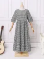 ZANZEA Plus Size Women Long Dress Casual Loose Plaid Print O-Neck Half Sleeve Beach Maxi Dress