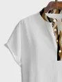 ChArmkpR Mens Leopard Wave Striped Print Texture Short Sleeve Henley Shirts