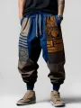 ChArmkpR Erkek Vintage Geometrik Desenli Patchwork Bol Bağcıklı Bel Pantolon