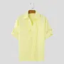 INCERUN Mens Asymmetrical Pleated Short Sleeve Shirt Casual Solid Color Lapel Top for Male