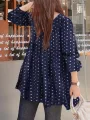 女士泡泡袖日常圓領拼接圓點休閒寬鬆襯衫