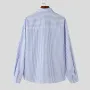 INCERUN - Camisa de manga larga a rayas con doble bolsillo para hombre, informal, holgada, con solapa, tallas S-5XL