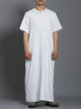 INCERUN Men Robes Solid Color Long Tops Round Neck Short Sleeve Robes Mens Clothing Summer Male Robes