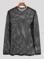INCERUN Men Fashion Mesh See-through Casual Long Sleeve Hollow Black T-Shirt