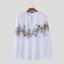 INCERUN Men Floral Print V-Neck Long Sleeve Shirt Comfy Loose Fit Casual White Shirt Beach Mens Top Plus Size, Spring Fall