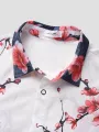 ChArmkpR Mens Shirt Japanese Cherry Blossoms Ombre Print Lapel Short Sleeve Shirts