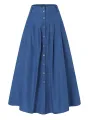 ZANZEA Plus Size Women Long Skirts, Summer Button Down Dress, Solid Color Loose Casual High Waist Long Skirt With Pocket