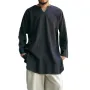 INCERUN Men Shirt Solid Color Long Sleeve Linen Shirts Mens Top V-neck Ethnic Casual Male Clothing