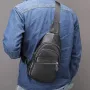 Ekphero Men Genuine Leather Chest Pack Casual Sport Sling Shoulder Backpack Fashion Crossbody Bags Black Travel Chest Bag