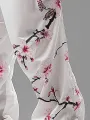 ChArmkpR Mens Pant Japanese Floral Print Drawstring Waist Loose Elastic Cuff Trousers