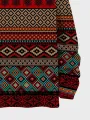 Mens Allover Ethnic Geometric Print Crew Neck Pullover Sweatshirts