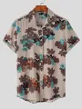 INCERUN Mens Cotton Linen Shirt Ethnic Floral Print Short Sleeve Beach Shirt