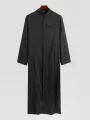 INCERUN Plus Size Men Long Shirt Stand Collar Button Long Sleeve Solid Long Robe Shirts