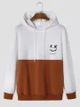 ChArmkpR Mens Smile Face Print Patchwork Casual Loose Drawstring Hoodies