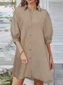 ZANZEA Women Daily Casual 3/4 Length Sleeve Solid Color Shirt Dresses
