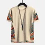 ChArmkpR Mens Ethnic Geometric Pattern Stitching Texture Short Sleeve Streetwear T-Shirts