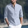 INCERUN Mens 100% Cotton Striped Shirts Casual Fit T Shirts Holiday Beach Tee Tops Blouse