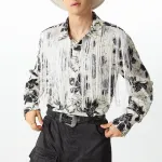 INCERUN Mens Floral Print Fringe Patchwork Long-Sleeve Shirt Fashion Tassel Deco Lapel Top for Male S-5XL
