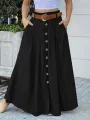 ZANZEA Plus Size Women Long Skirts, Summer Button Down Dress, Solid Color Loose Casual High Waist Long Skirt With Pocket