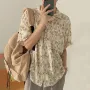 INCERUN Men Printing Shirt Summer Lapel Apricot Shirts Button Short Sleeve Top with Pockets Korean Casual Men Clothing S-5XL