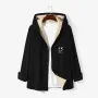 ChArmkpR Mens Smile Face Embroidered Snap Button Plush Lined Hooded Jacket